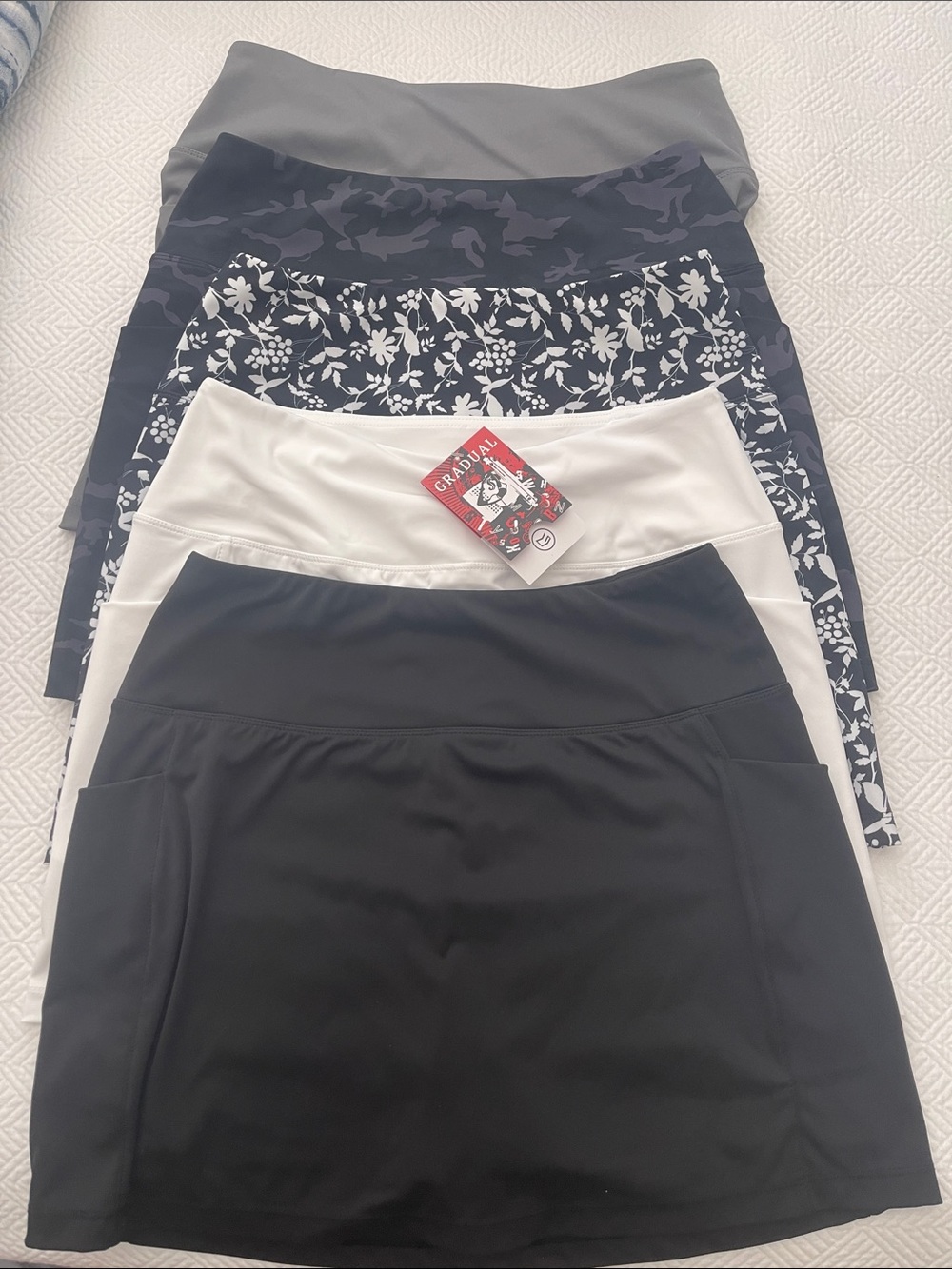 Women's Athletic Skort Bundle in Black, White, Gray & Floral. Medium